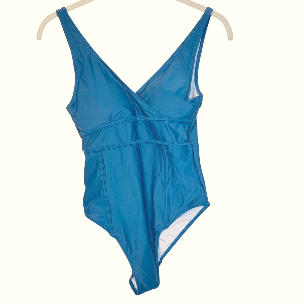 Cupshe Womens Teal Blue Wrap V-Neck Tie Back One Piece Swimsuit Size M New